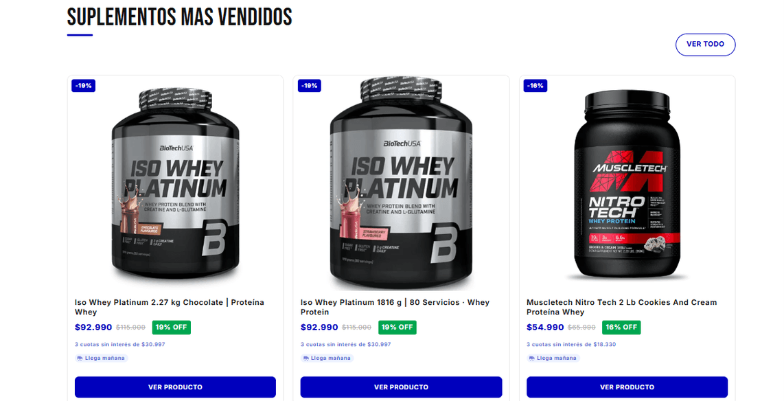Grilla de productos destacados con precios y botón de compra